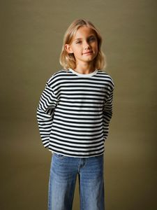NAME IT Gestreiftes Langarmshirt mit Print Rundhals Longsleeve Größe: 146-152