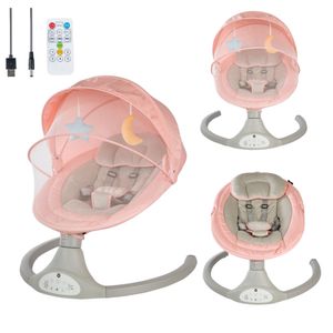 Bebies First® elektrische Babywippe Babyschaukel Relax mit Bluetooth-Funktion, Moskitonetz und Spielbogen - Rosa