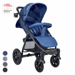 Daliya® VARIYO Buggy Kinderwagen Jogger XXl Sonnenverdeck Lederbezug Kautschuk Hartgummi Räder ( Set M, Blau )