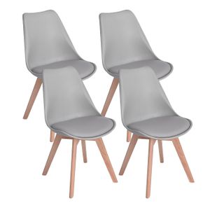 IPOTIUS 4 x Židle do obývacího pokoje Židle do jídelny Kancelářská židle s masivní bukovou nohou, Retro design Čalouněná židle Kuchyňská židle dřevo, šedá