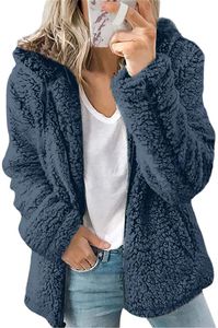 ASKSA Damen-Sweatshirt Flauschige Sherpa-Fleece-Jacke mit Reißverschluss Langärmelig,  Blau, M