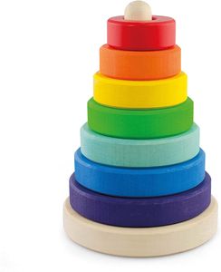 Ulanik Stapelring Montessori Spielzeug Holzstapelringe Regenbogen Stapelspiel 7 Stk 17 cm Ab 1+ für frühes Lernen, KTS-PR02