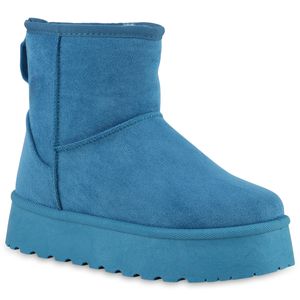 VAN HILL Damen Warm Gefütterte Winter Boots Bequeme Profil-Sohle Schuhe 840786, Farbe: Türkis, Größe: 40