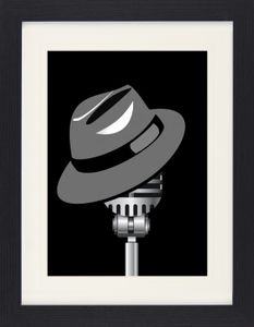 Musik Gerahmtes Poster Für Fans Und Sammler - Fedora Hut Und Mikrofon (40 x 30 cm)