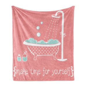 ABAKUHAUS Koralle Weich Flanell Fleece Decke, Badewanne mit Inspirational Saying, Gemütlicher Plüsch für den Innen- und Außenbereich, 125 x 175 cm, Koralle und Türkis