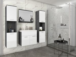 Minio, Badmöbel, Badezimmer, 4-Teilig Set, "MONAL", mit Waschbecken, Matera / Weiße Farbe
