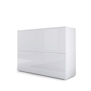 Vladon Sideboard Rova,  Germany, Kommode mit 4 Türen, Weiß matt/Weiß Hochglanz/Weiß Hochglanz (92 x 72 x 35 cm)