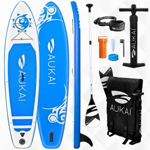 Aukai® Stand Up Paddle Board 320cm "Tribal" SUP Surfboard aufblasbar + Paddel Surfbrett Paddling Paddelboard - blau