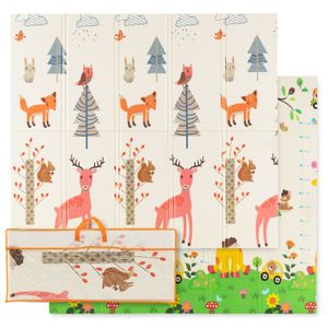 COSTWAY Baby Spielmatte faltbar, Babymatte doppelseitig, Krabbelmatte aus XPE Material, 200 x 180 cm (Giraffe-Hirsch)