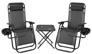 Meisterhome® 3-teiliges Sonnenliege Set Liegestuhl klappbar Gartenliegen Campingstuhl Wetterfest Relaxliege mit Beistelltisch - Schwarz