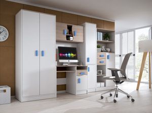 Wohnwand Anbauwand Schrankwand TV-Lowboard Sideboard Kinderzimmerwohnwand Markus (blaue Griffe)