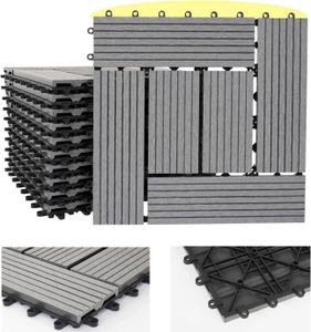 WPC Bodenfliese Sarthe, Holzoptik Balkon/Terrasse, 11x je 30x30cm = 1qm  Basis, grau versetzt