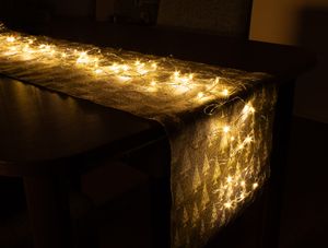 LED Tischläufer aus flexiblem Draht - 120 cm - Deko Beleuchtung warm weiß - Weihnachten Advent Winter Tisch Läufer Dekoration 50 LED Batterie betrieben