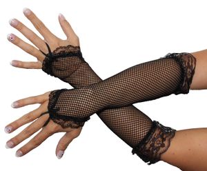 Netzhandschuhe Handschuhe Netz schwarz Lang Fingerling Finger Handschuh Fingerlos