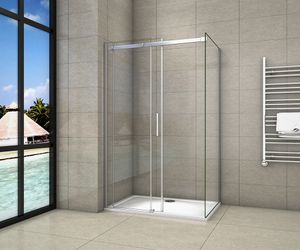 Schiebetür X Seitenwand:120x90cmxH.195cm Eckig Duschkabine Dusche 6mm Sicherheitsglas Duschwand Duschabtrennung