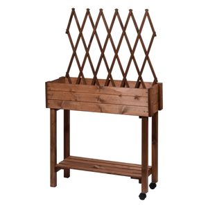 dobar Rollbares Hochbeet mit Rankhilfe, Tischbeet für Terrasse & Balkon, 79 x 28,5 x 130 cm, Fichte, Braun