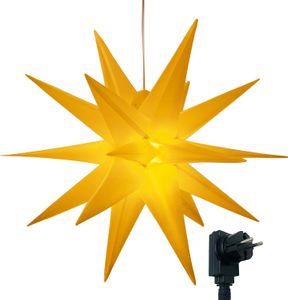 3D Leuchtstern mit warm-weißer LED Beleuchtung und Timer, für Innen und Außen geeignet, Weihnachtsstern - Außenstern, hängend / 7,5 m Zuleitung  (Gelb)