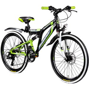 Galano Adrenalin DS Mountainbike Fully ab 135 cm Jungen Mädchen 24 Zoll Jugendfahrrad MTB mit 21 Gängen und Scheibenbremsen StVZO, Farbe:schwarz/grün