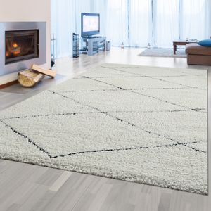 Skandinavische Eleganz: Moderner Teppich mit Rautenmuster in Weiß und Schwarz für zeitlose Wohnkultur Größe - 140 x 200 cm