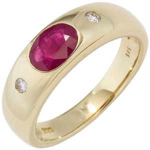 JOBO Damen Ring 585 Gold Gelbgold 1 Rubin rot 2 Diamanten Brillanten Goldring Größe 58
