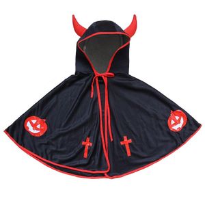 Halloween Umhang Kinder Maskerade Teufel Horn Umhang Mantel Cosplay Hexe verkleiden sich Kostüm(Schwarz)