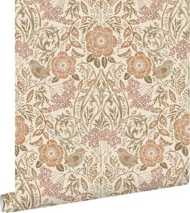 ESTAhome Tapety kvety a vtáky v secesnom štýle piesok,béžováIstery pink - 139566 - 0,53 x 10,05 m