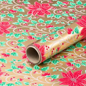 Geschenkpapier, Weihnachtsstern und Gold, Weihnachtspapier, 0,70 x 10 m