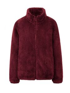 Damen Jacke Einfarbiges Stehkragen Sweatshirt Weiche Flanell Langarm Jacke Mit Durchgehendem Reißverschluss, Farbe: Weinrot, Größe: 3xl