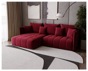 FURMEB24 - DON 245 x 180 cm  Sofa mit Schlaffunktion und  zwei Bettkästen -  Ecksofa mit Kissen , Stoff Monoliht -  Rot
