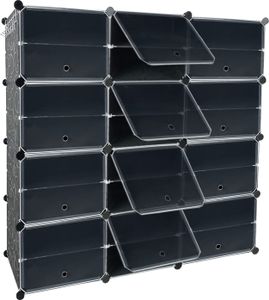 TRMLBE Shoe Rack 3 * 8 úrovní DIY Shoe Cabinet PP Plastové skladovanie topánok 24 priehradiek s dverami Modulárny stojan na topánky Space Saving Shoe Cabinets Organizátor na triedenie topánok, čierny
