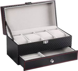 Uhrenaufbewahrungsbox, Schmuckbehälter, großes Fassungsvermögen, doppellagiges Design, schnelle Klassifizierung, Uhrenhalter, Ringe, Armbänder, Brillen-Organizer