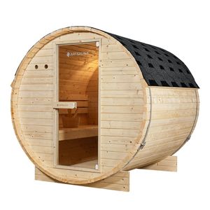 Artsauna Outdoor Fasssauna Spitzbergen 180 für 4 Personen - 6 kW Ofen & Zubehör