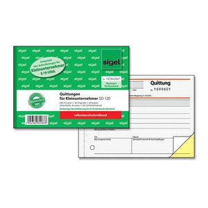 SIGEL SD120 Quittungen für Kleinunternehmer, ohne MwSt.-Ausweis, fortlfd. Nummer, 1./2. Blatt bedruckt, mit Sicherheitsdruck, A6 q, selbstdurchschreibend, 2 x 30