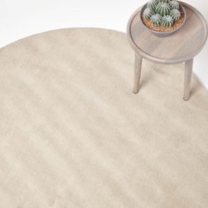 HOMESCAPES Cremefarbener Kurzflor-Teppich aus 100% Baumwolle, 70 cm rund
