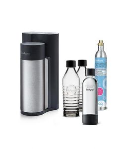 Sodapop HAROLD - Trinkwassersprudler inklusive zwei Glaskaraffen, einer PET Flasche und CO2-Zylinder, black matt