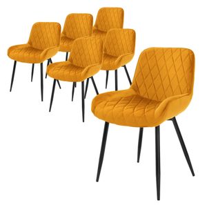 ML-Design 6er Set Esszimmerstühle mit Rücken- und Armlehnen, Senfgelb, Samt Sitzfläche, Polsterstuhl mit Metallbeine