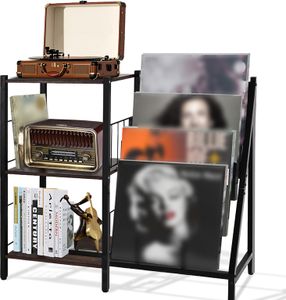 FORSMANO Schallplattenregal, Beistelltisch, mit 4 stufigem Display, große Kapazität, Plattenspieler Ständer für Vinyl Schallplatten, 73,5 x 30 x 78 cm