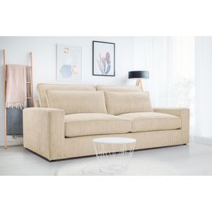 Sofa Como 221 cm Polstersofa aus Velours im modernes Stil Wellenfedern Wohnzimmer Couch, Stoff: lincoln 03 - cream