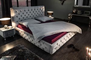 Elegantes Doppelbett PARIS 180x200cm grau Samt Chesterfield Design Bett mit Rückenlehne Ehebett