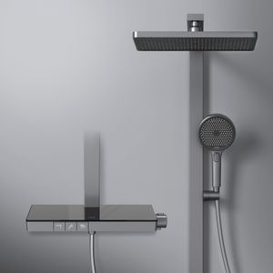 System prysznicowy EMKE z termostatem, panel prysznicowy, luksusowa deszczownica 36x24cm, armatura wannowo-prysznicowa 3 w 1 do nowoczesnej łazienki, KTW, antracyt matowy