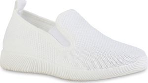 VAN HILL Damen Slip Ons Sportschuhe Sportliche Strick Freizeit Schuhe 841611, Farbe: Weiß, Größe: 41