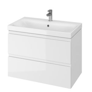 BADLAND Badmöbel Set badezimmerschrank mit Keramikwaschbecken, 2-Schubladen MODUO 80 Weiß