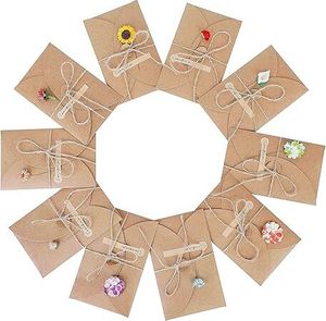 Grußkarten 10 Stück Grußkarte Set Blanko Handgemachte Retro Kraftpapier Karte und Umschlag Blanko mit Getrocknete Blumen für Erntedankfest Valentinstag Muttertag 17.5cm x 11cm