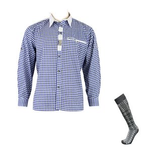 Trachtenhemd Fashion Trachten Herren Hemd Oktoberfest Hemd blau inkl. Socken - Gr. M