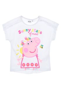 Peppa Wutz Pig T-Shirt Kinder Mädchen Kurzarm-Shirt Oberteil, Farbe:Weiß, Größe Kids:116