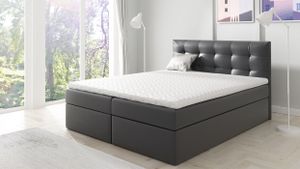 MÖBELSCHAFT Boxspringbett DIAGO - Boxspring posteľ prešívaná s matracom a dvoma zásuvkami v imitácii kože (rozmer postele: 180x200, farba: tmavosivá)