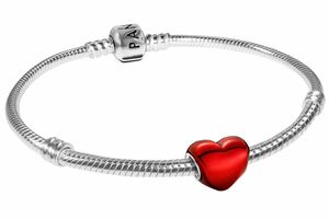 Pandora 39823 Damen-Armband Silber 925 Metallisch-Rotes Herz, 19 cm