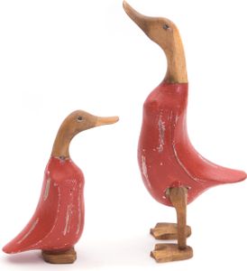 DREVENÁ KACHNA "DUCK" | Mahagón a teakové drevo, 2 kusy | Deco figúra | Farba: červená