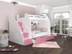 MEBLITO Dětská postel Bonini patrová postel patrová postel dětský pokoj postele 120x200 Růžový S matrací