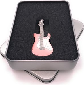 Onwomania Gitarre Musikinstrument Elektrogitarre silber pink rosa Glitzer Strass USB Stick in Alu Geschenkbox 8 GB USB 2.0